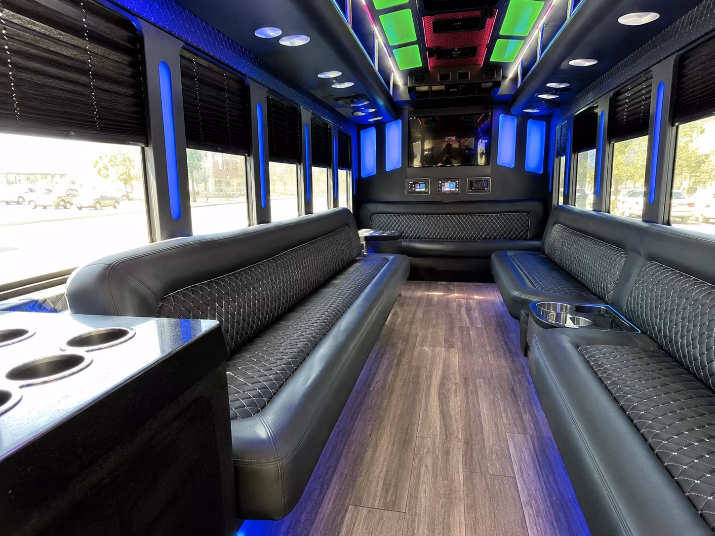 union 15 passenger party bus inside