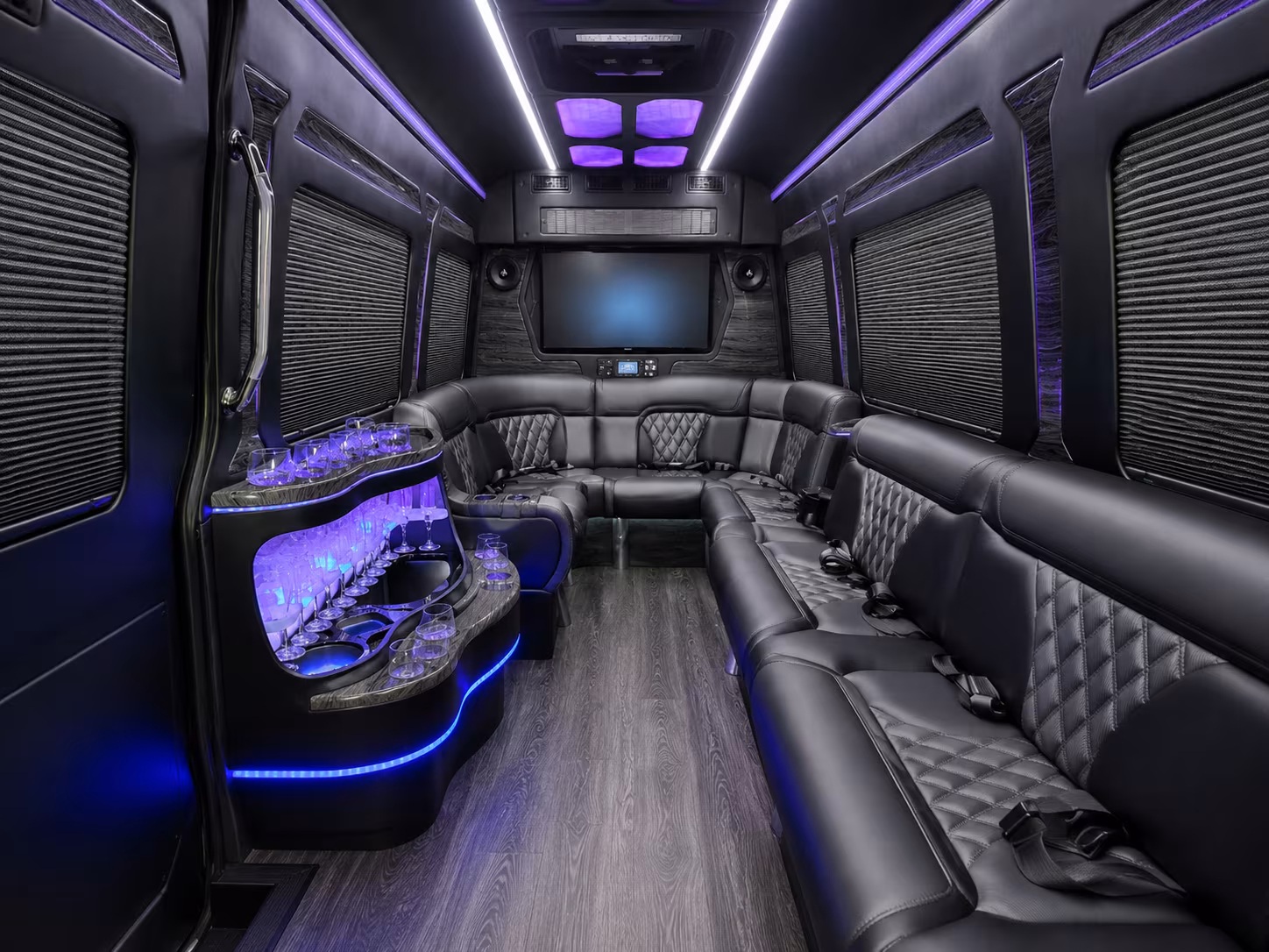 union 20 passenger party bus inside