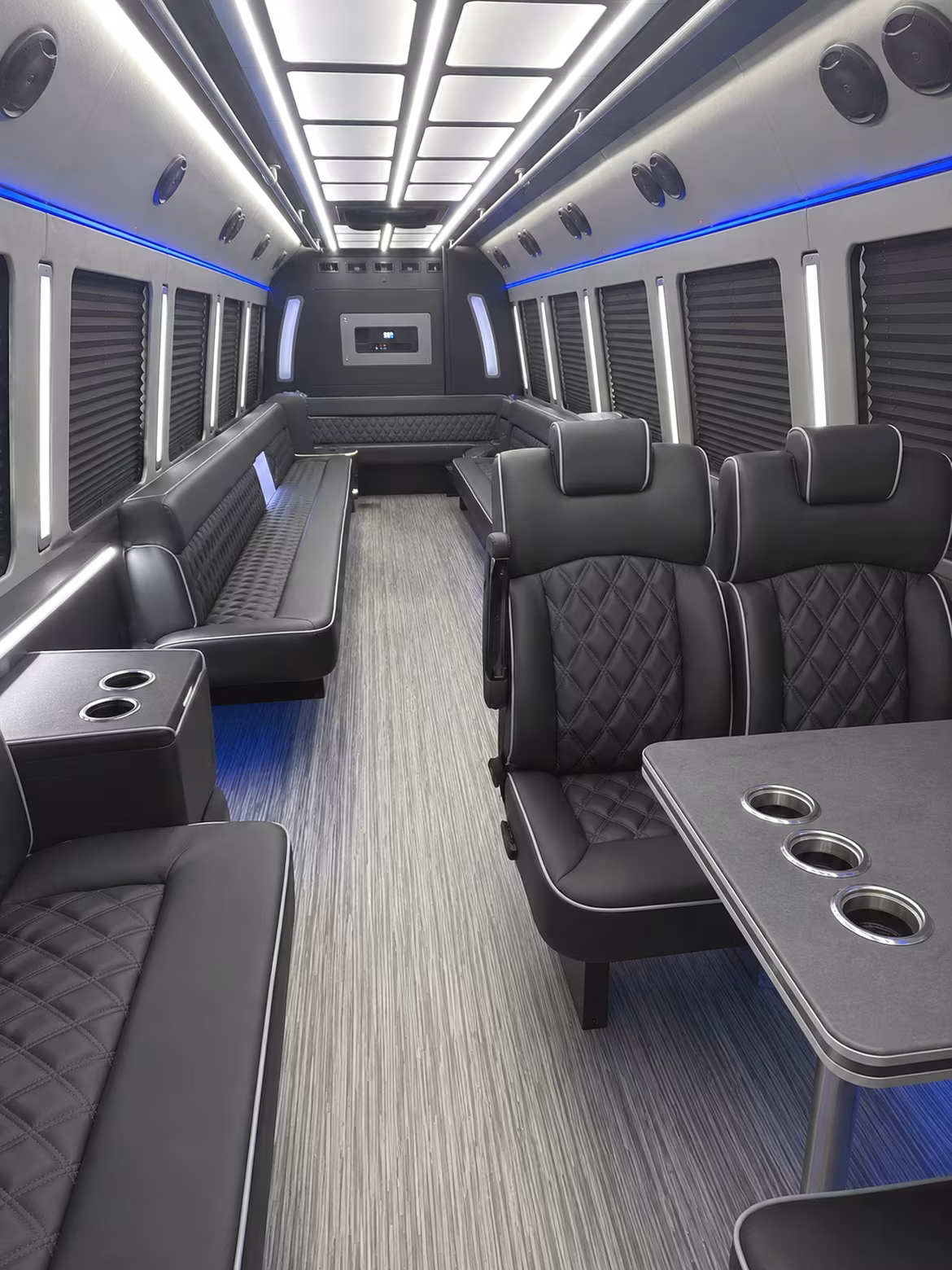 union 25 passenger party bus inside