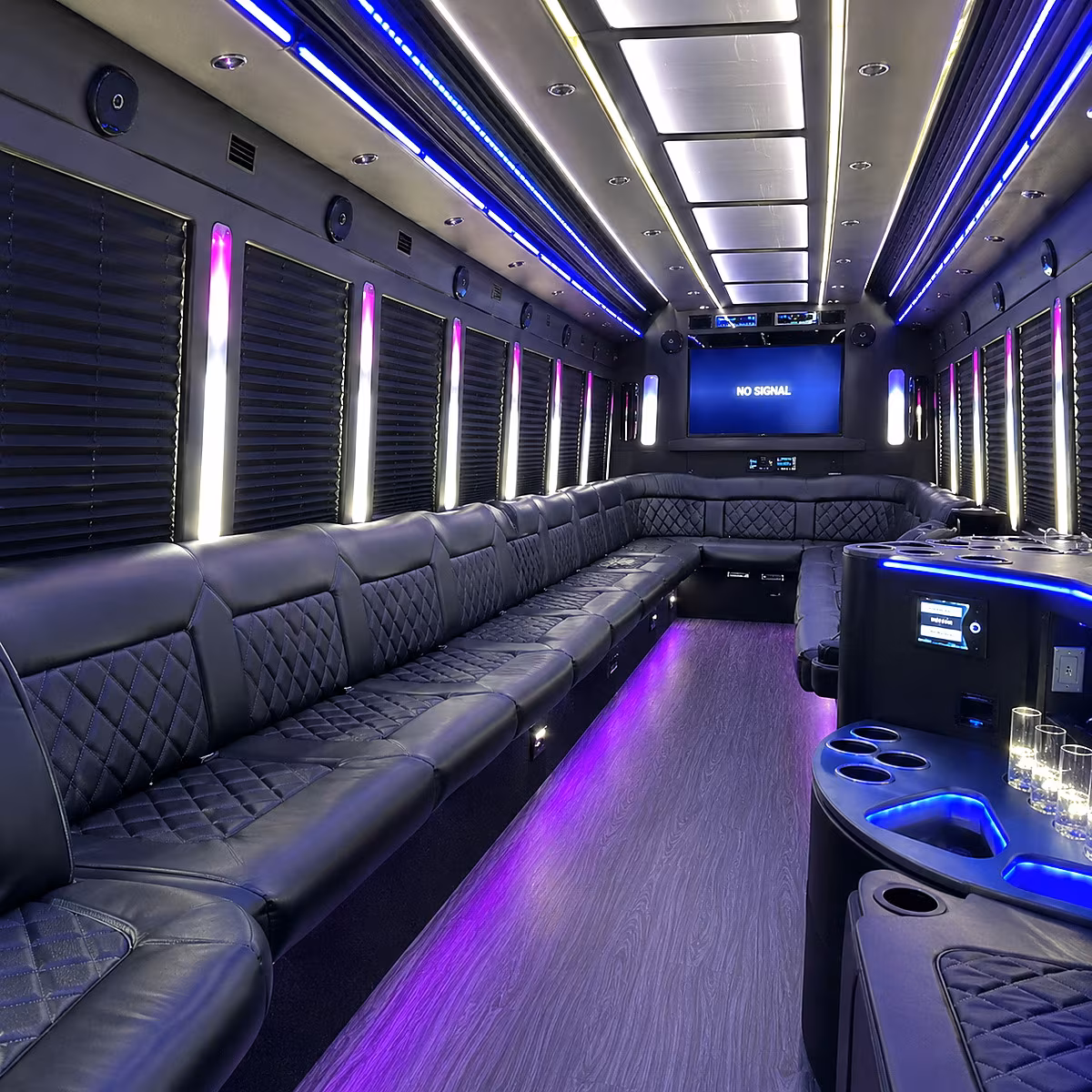 union 30 passenger party bus inside