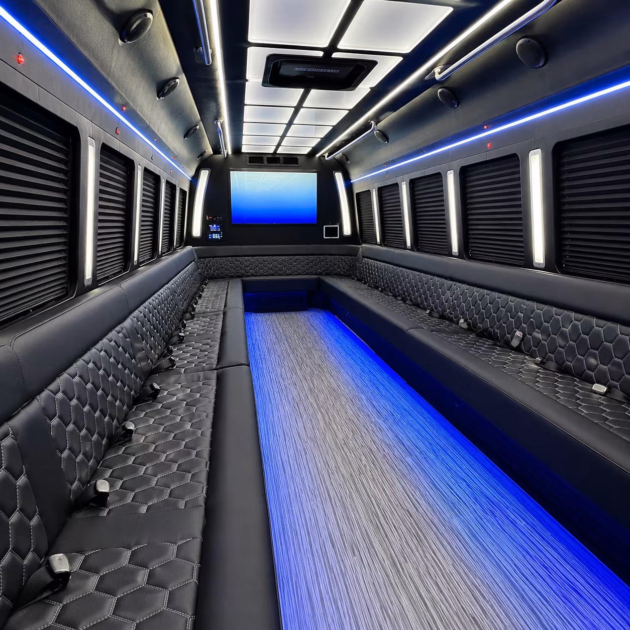 union 50 passenger party bus inside
